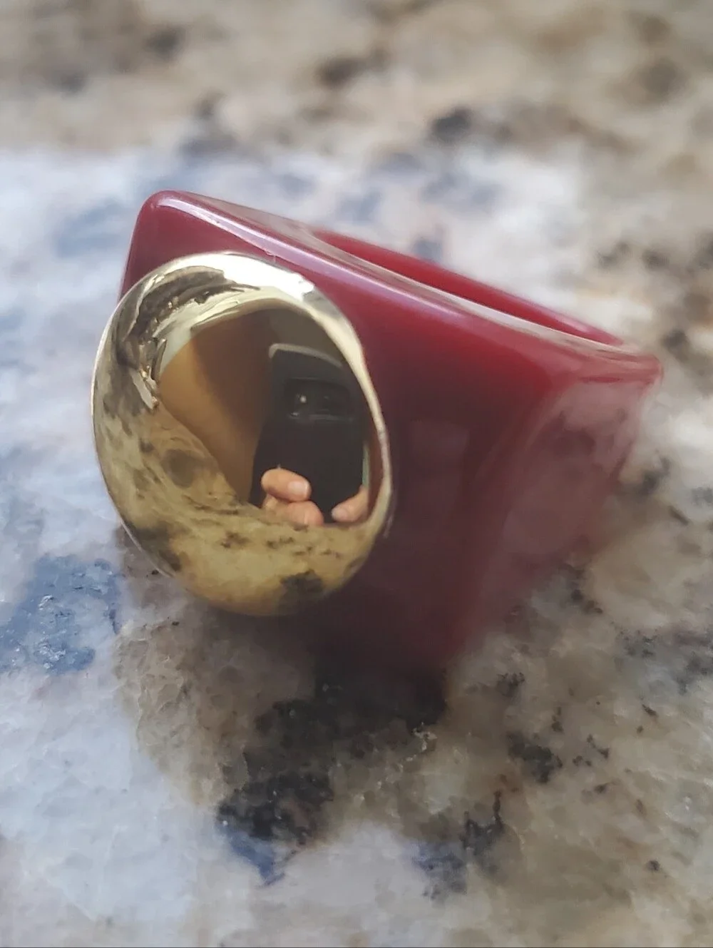 Bold Red Resin Ring with Gold Accent